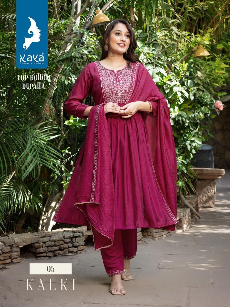 Kaya Kalki Silk With Embroidery Designer Nyra Cut Style Kurti With Bottom & Dupatta