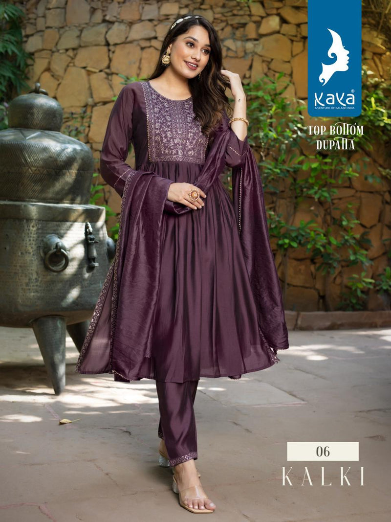 Kaya Kalki Silk With Embroidery Designer Nyra Cut Style Kurti With Bottom & Dupatta
