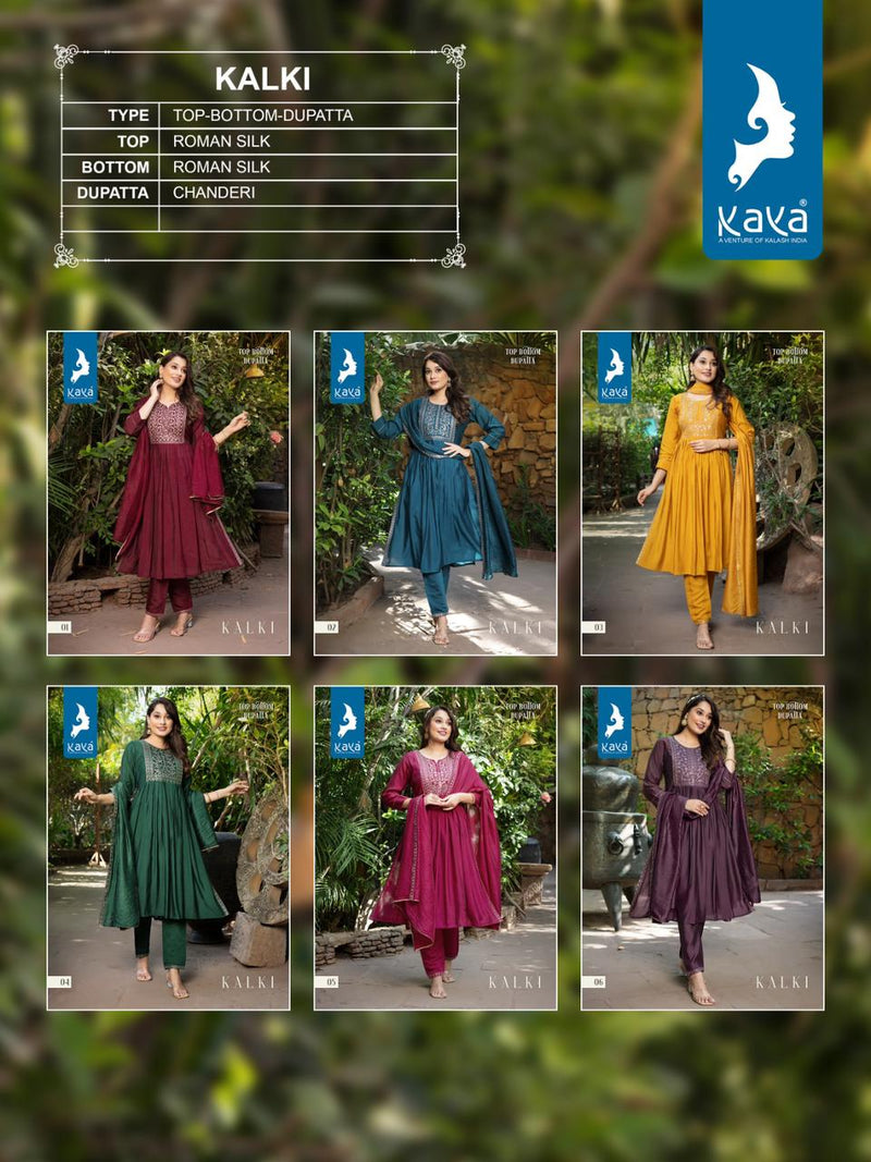 Kaya Kalki Silk With Embroidery Designer Nyra Cut Style Kurti With Bottom & Dupatta