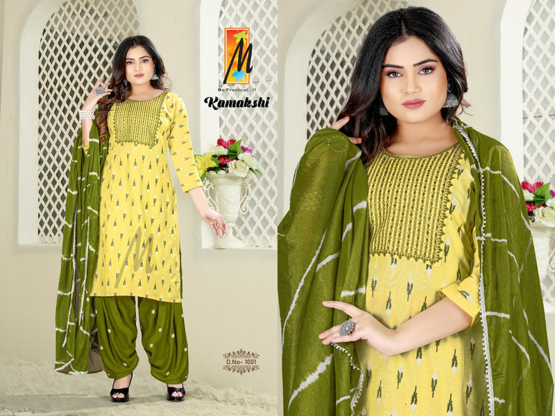 Master Kamakshi Printed Rayon With Sequence Designer Ready Made Patiyala Suits