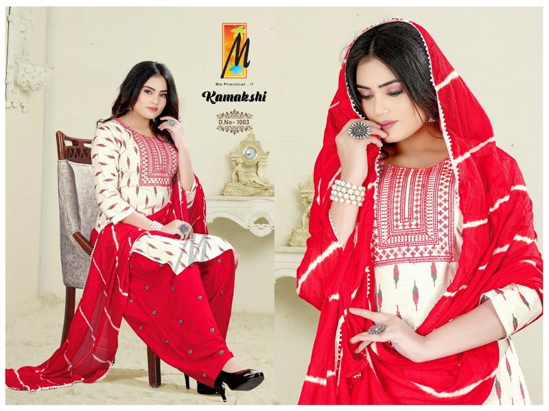 Master Kamakshi Printed Rayon With Sequence Designer Ready Made Patiyala Suits