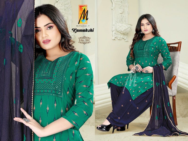 Master Kamakshi Printed Rayon With Sequence Designer Ready Made Patiyala Suits