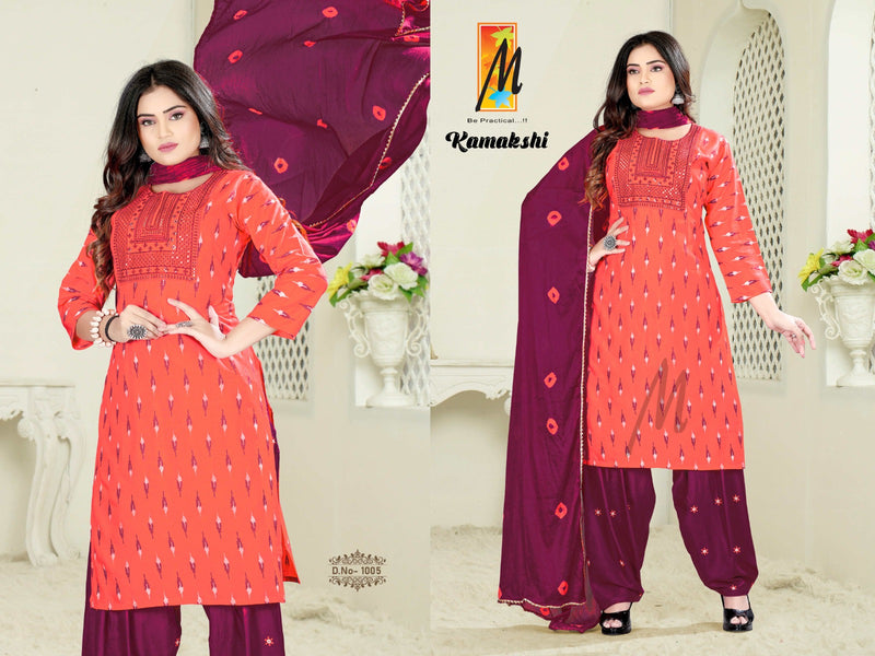Master Kamakshi Printed Rayon With Sequence Designer Ready Made Patiyala Suits
