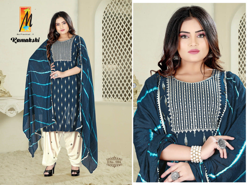 Master Kamakshi Printed Rayon With Sequence Designer Ready Made Patiyala Suits