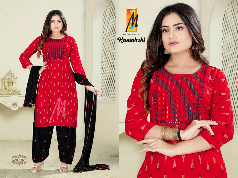 Master Kamakshi Printed Rayon With Sequence Designer Ready Made Patiyala Suits