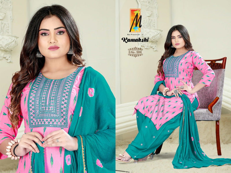 Master Kamakshi Printed Rayon With Sequence Designer Ready Made Patiyala Suits