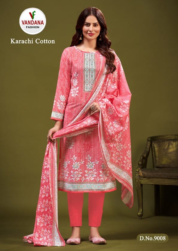 Vandana Fashion Karachi Cotton Vol 9 Cotton Print With Fancy Swarovski Work Suits