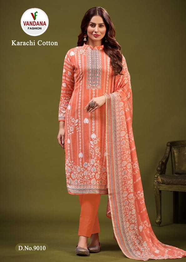 Vandana Fashion Karachi Cotton Vol 9 Cotton Print With Fancy Swarovski Work Suits