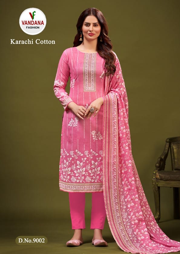 Vandana Fashion Karachi Cotton Vol 9 Cotton Print With Fancy Swarovski Work Suits