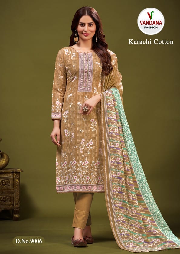 Vandana Fashion Karachi Cotton Vol 9 Cotton Print With Fancy Swarovski Work Suits