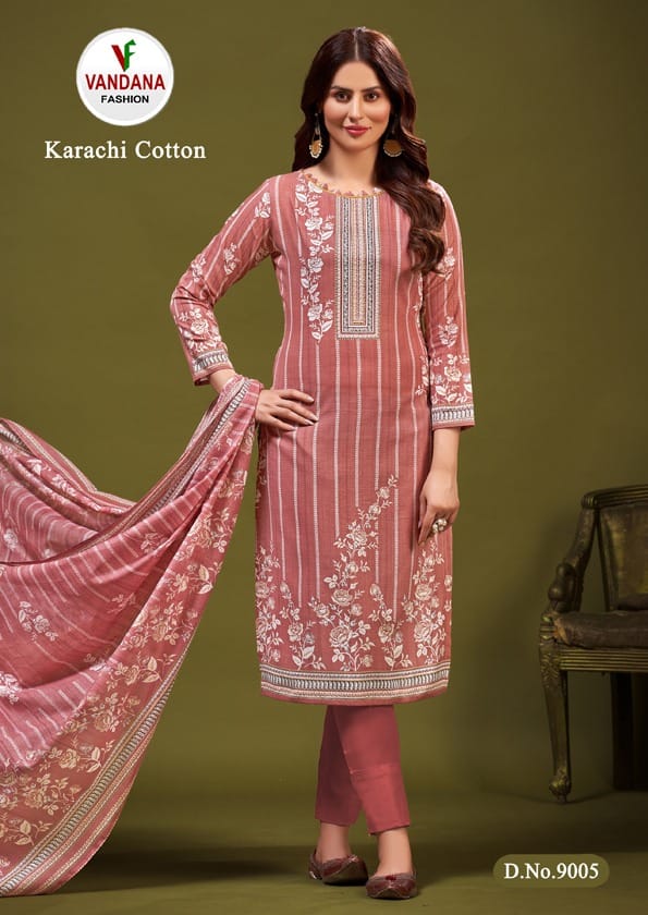 Vandana Fashion Karachi Cotton Vol 9 Cotton Print With Fancy Swarovski Work Suits