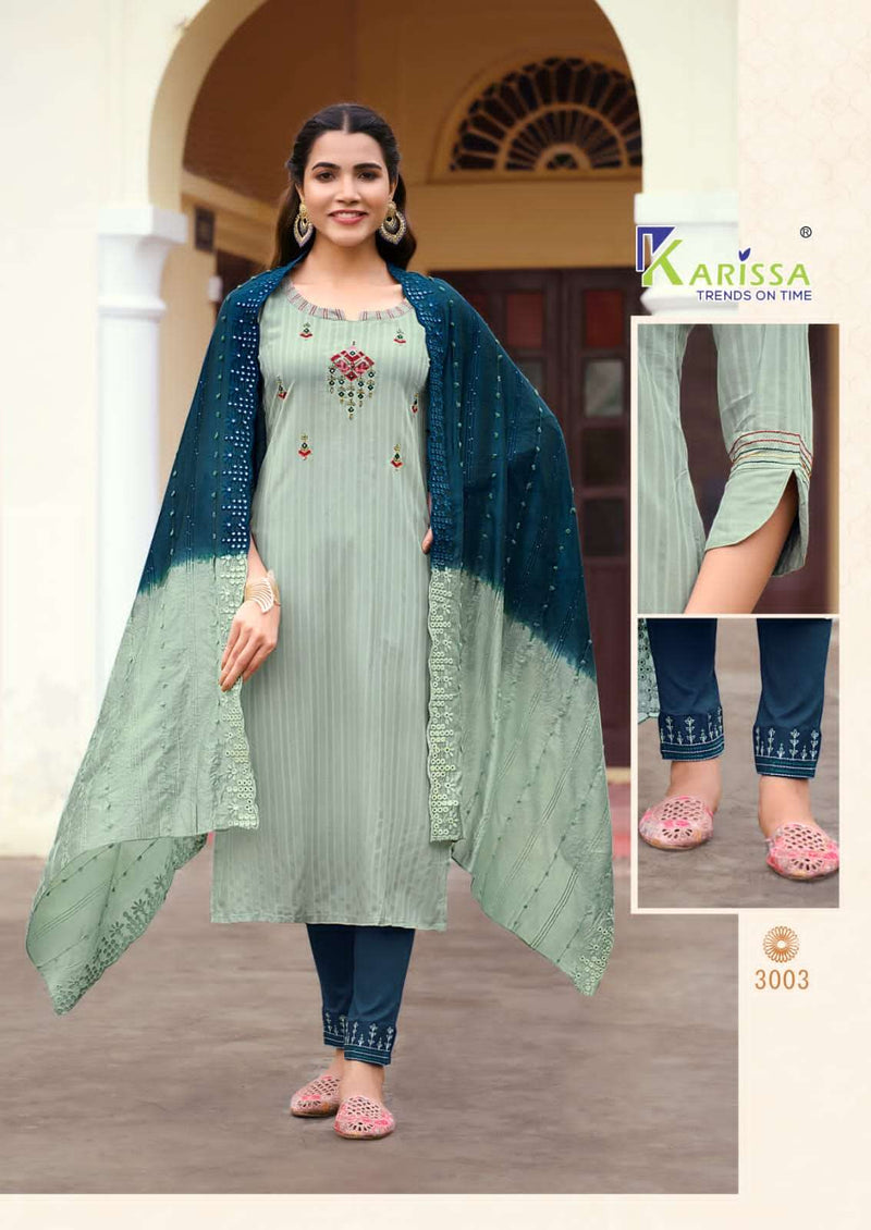 Karissa Opel Vol 3 Viscose Rayon Fancy Thered Work Designer Classy Look Top Pant With Dupatta Combo