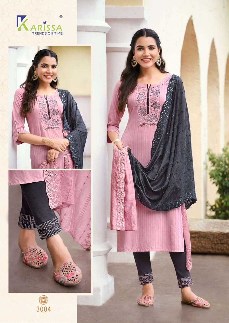 Karissa Opel Vol 3 Viscose Rayon Fancy Thered Work Designer Classy Look Top Pant With Dupatta Combo
