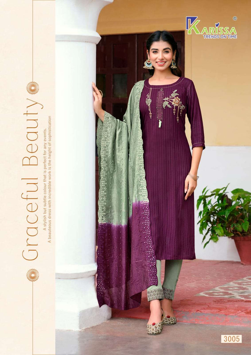 Karissa Opel Vol 3 Viscose Rayon Fancy Thered Work Designer Classy Look Top Pant With Dupatta Combo