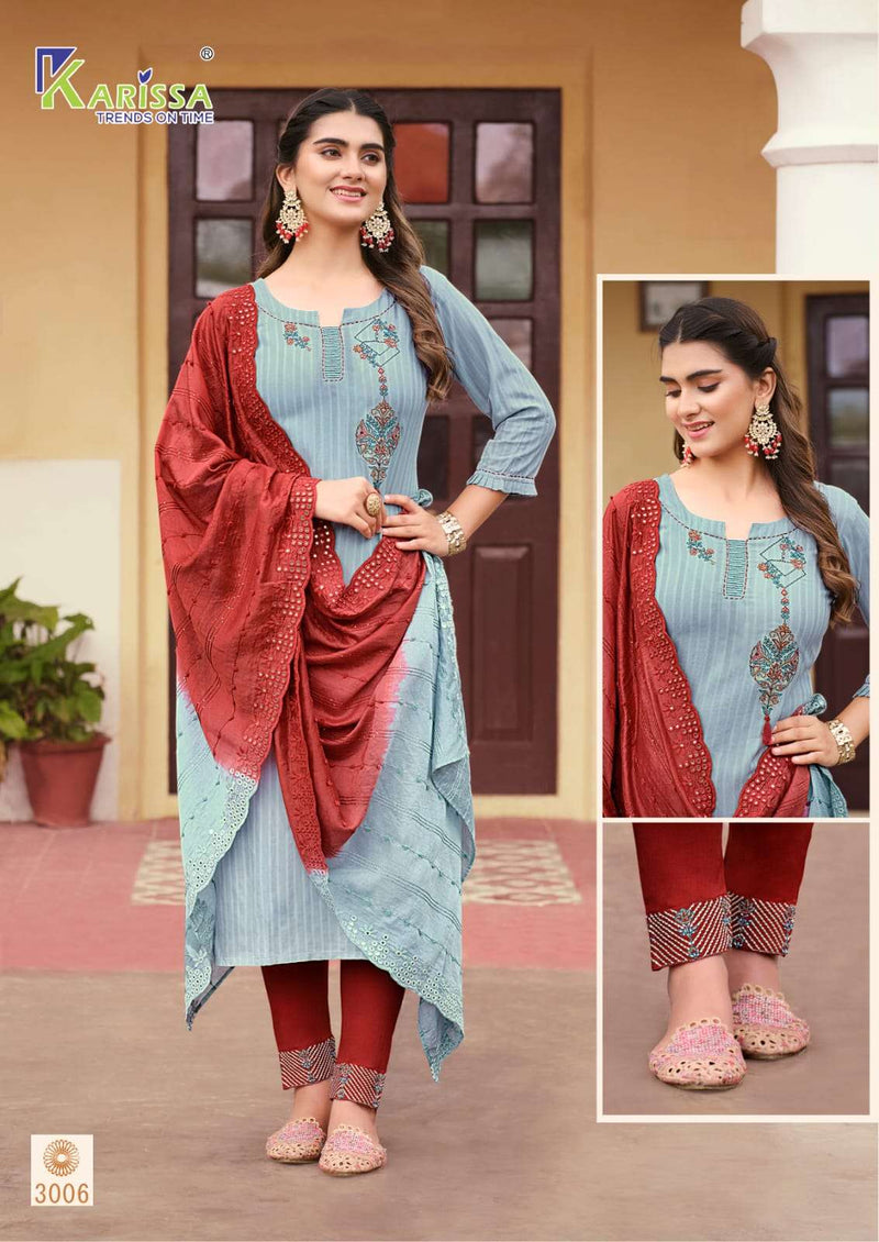 Karissa Opel Vol 3 Viscose Rayon Fancy Thered Work Designer Classy Look Top Pant With Dupatta Combo