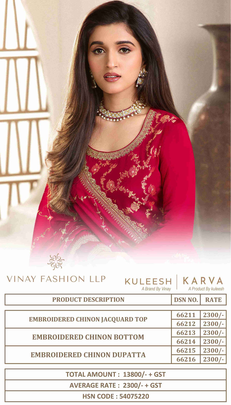 Vinay Fashion Kuleesh Karva Viscose Chinon Embroidered Designer Suit Collection