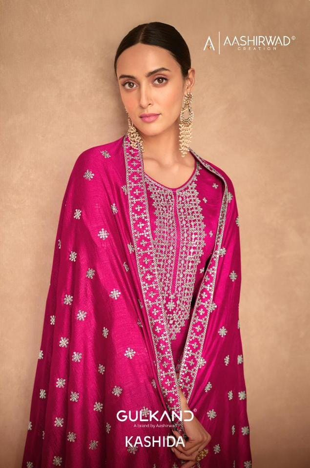 Aashirwad Creation Kashida Premium Silk Fancy Designer Partywear Salwar Kameez