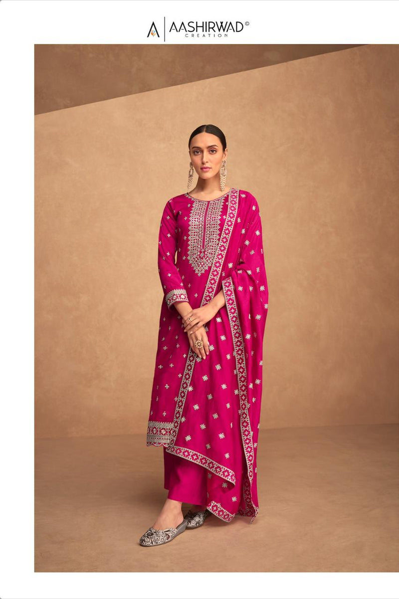 Aashirwad Creation Kashida Premium Silk Fancy Designer Partywear Salwar Kameez