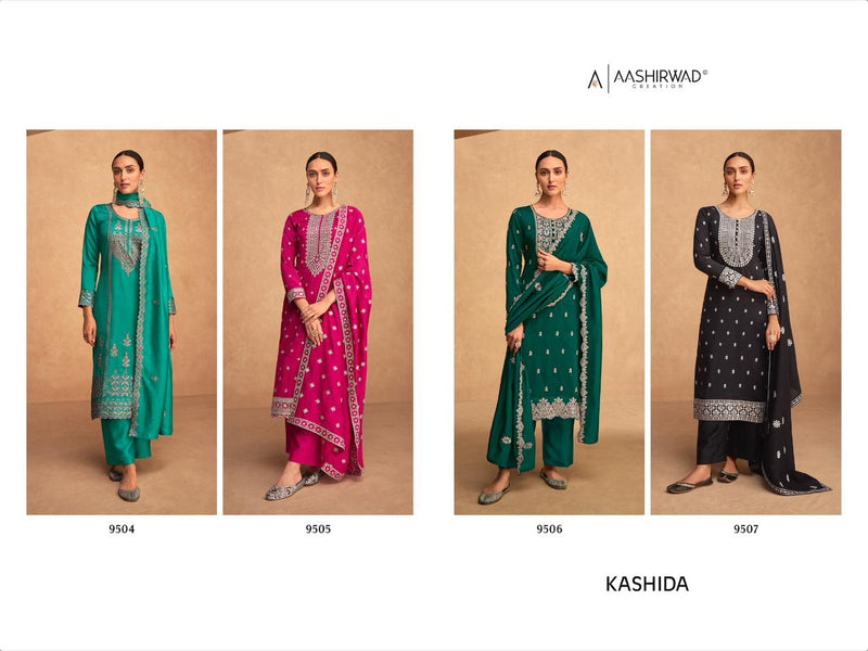 Aashirwad Creation Kashida Premium Silk Fancy Designer Partywear Salwar Kameez