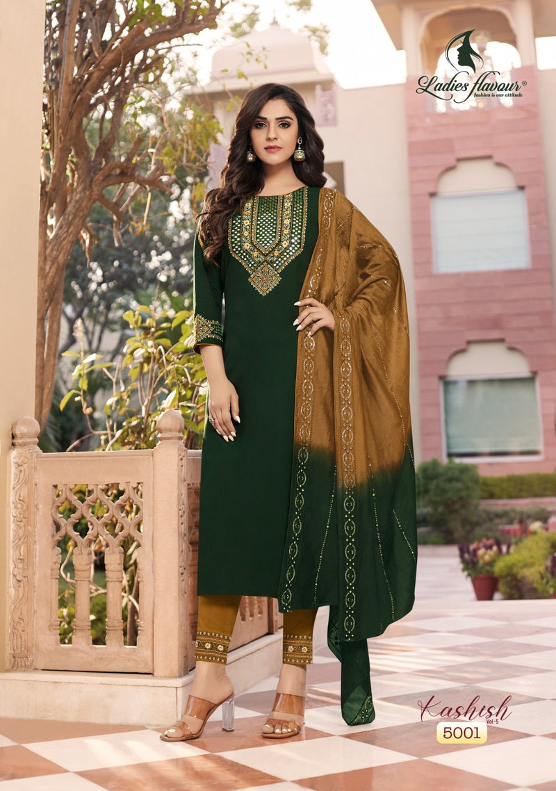 Ladies Flavour Kashish Vol 5 Rayon With Heavy Embroidery Designer Kurti Combo Set