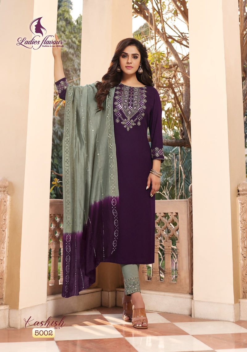 Ladies Flavour Kashish Vol 5 Rayon With Heavy Embroidery Designer Kurti Combo Set