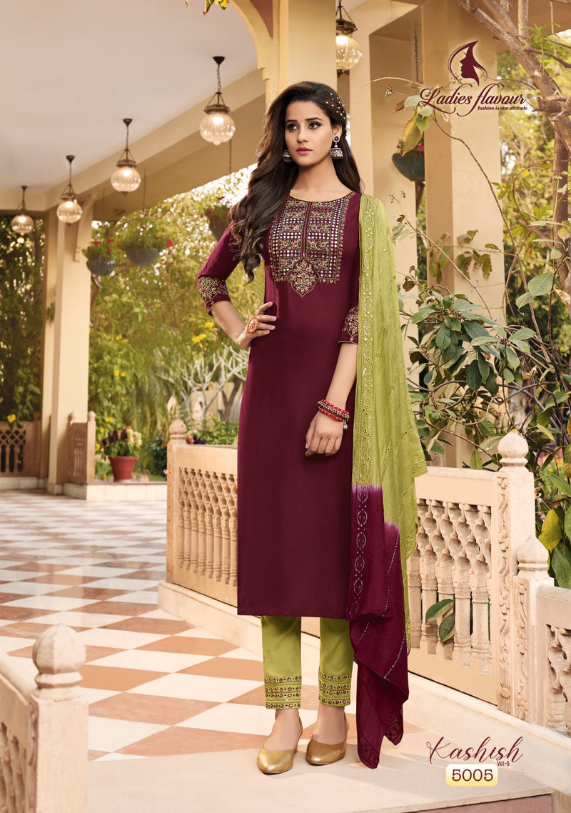 Ladies Flavour Kashish Vol 5 Rayon With Heavy Embroidery Designer Kurti Combo Set