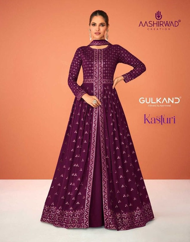 Aashirwad Creation Kasturi Real Georgette With Heavy Designer Ready Made Suits