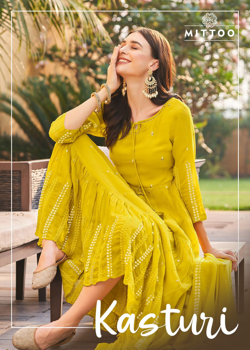 Mittoo Kasturi Georgette With Heavy Designer Gown With Dupatta