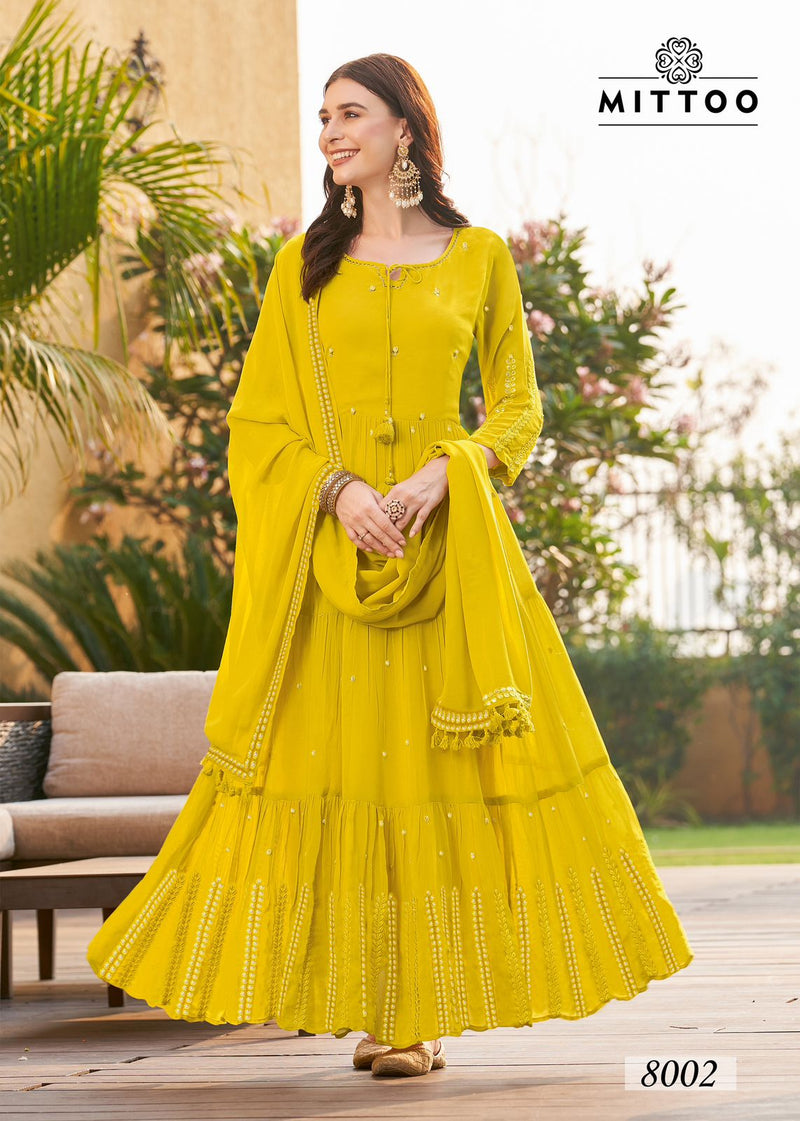 Mittoo Kasturi Georgette With Heavy Designer Gown With Dupatta