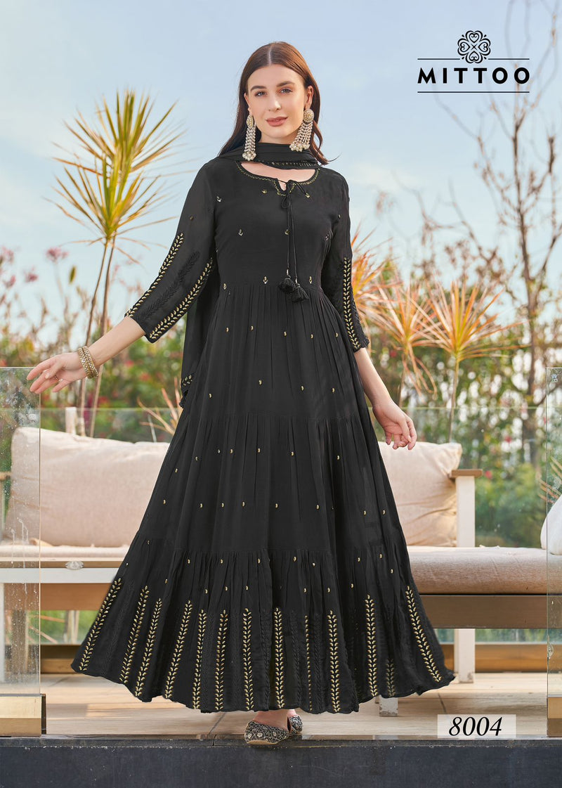 Mittoo Kasturi Georgette With Heavy Designer Gown With Dupatta