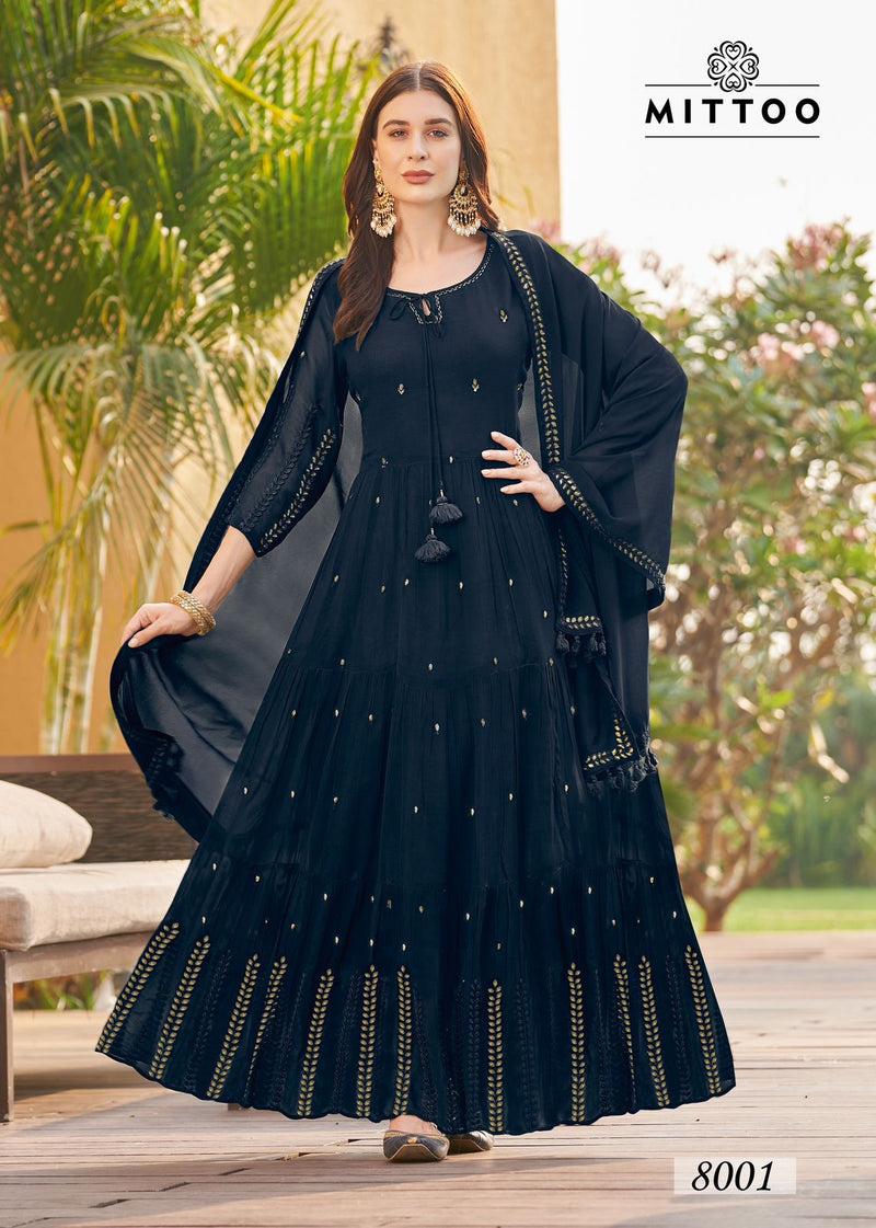 Mittoo Kasturi Georgette With Heavy Designer Gown With Dupatta