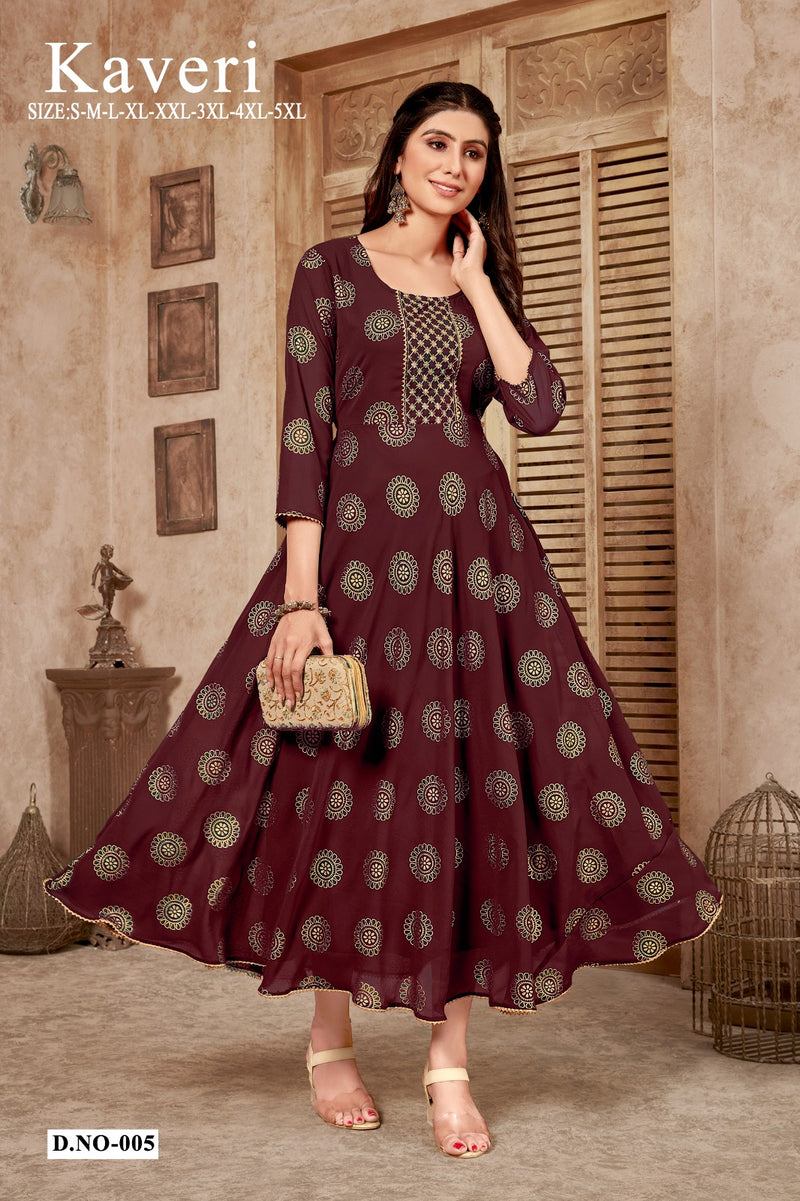 Mf Kaveri Georgette Foil Print Designer Long Flair Gowns For Woman