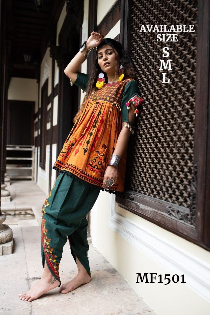Mesmora Kath Putali Female Kedia Collection Colourful Embroidered Fancy Kedia With Tulip Pants