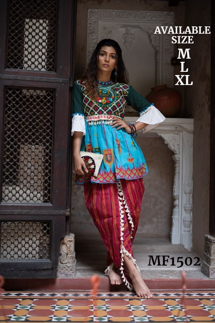 Mesmora Kath Putali Female Kedia Collection Colourful Embroidered Fancy Kedia With Tulip Pants