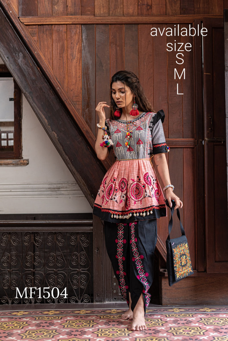 Mesmora Kath Putali Female Kedia Collection Colourful Embroidered Fancy Kedia With Tulip Pants