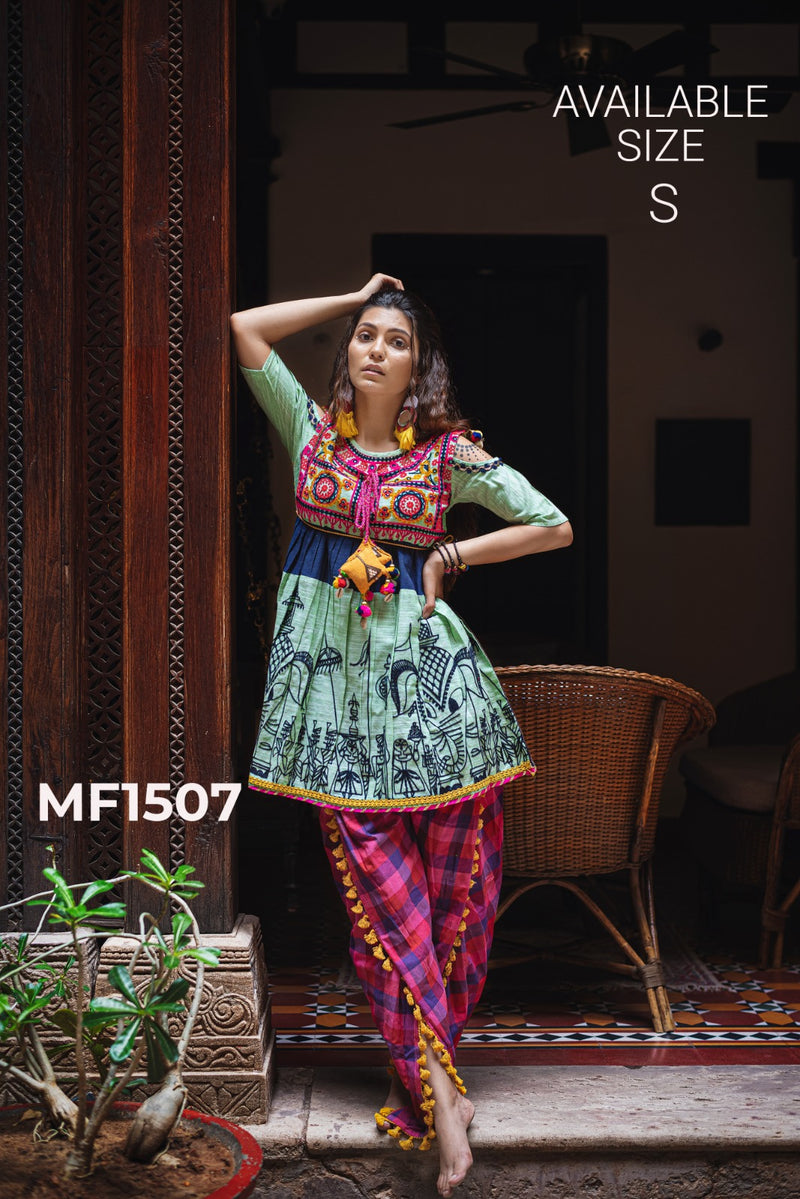Mesmora Kath Putali Female Kedia Collection Colourful Embroidered Fancy Kedia With Tulip Pants