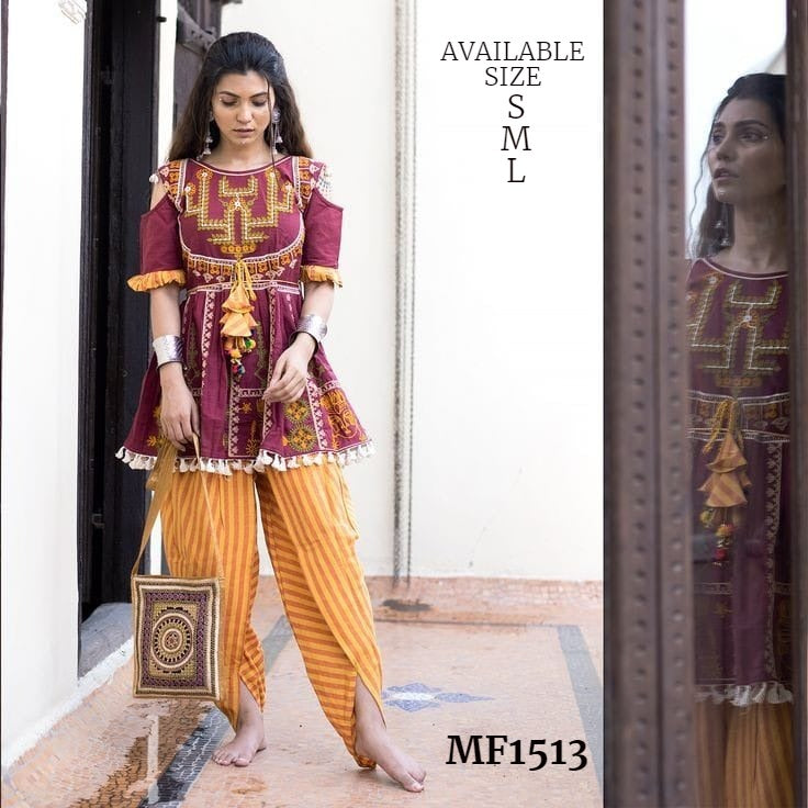 Mesmora Kath Putali Female Kedia Collection Colourful Embroidered Fancy Kedia With Tulip Pants