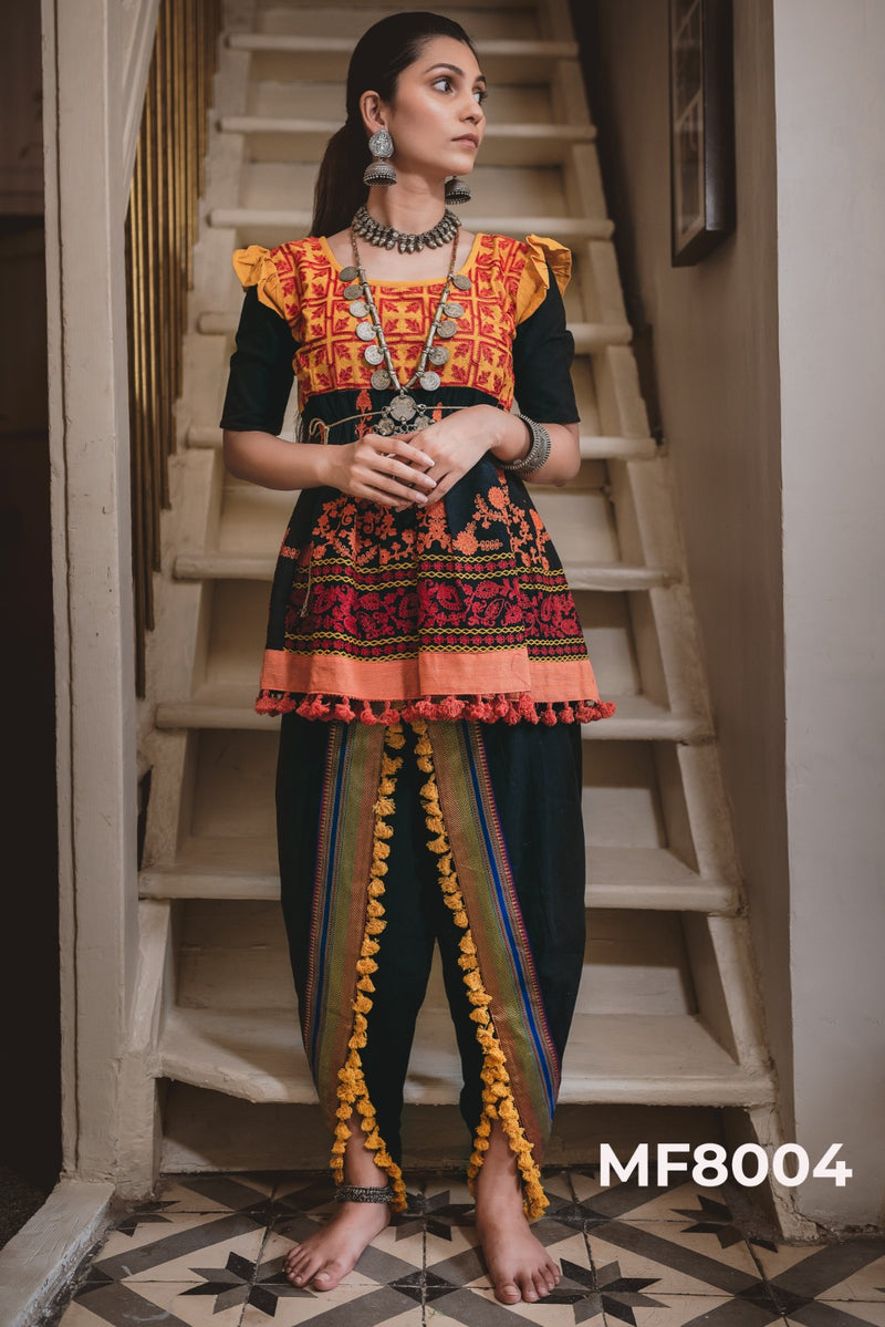 Mesmora Kath Putali Female Kedia Collection Colourful Embroidered Fancy Kedia With Tulip Pants