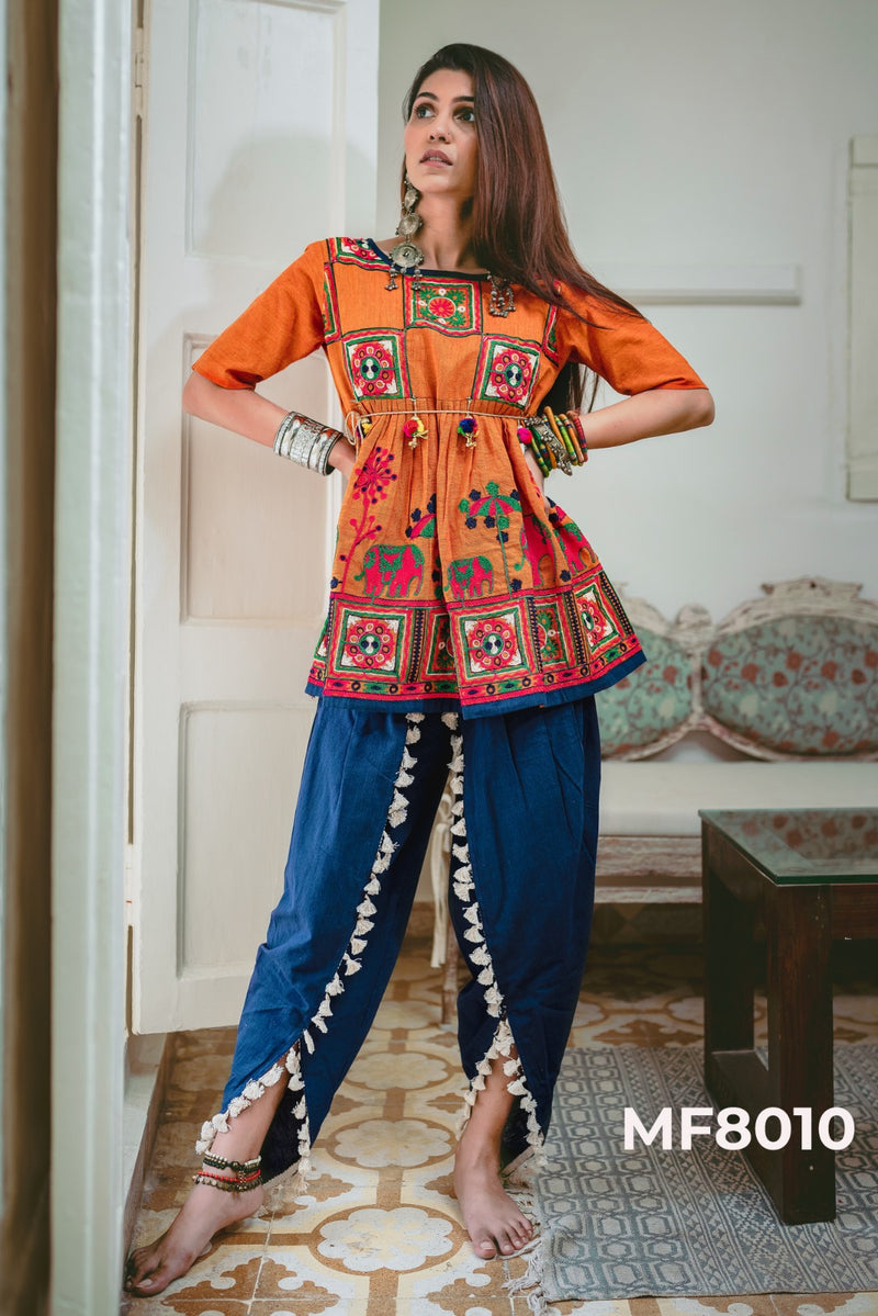 Mesmora Kath Putali Female Kedia Collection Colourful Embroidered Fancy Kedia With Tulip Pants