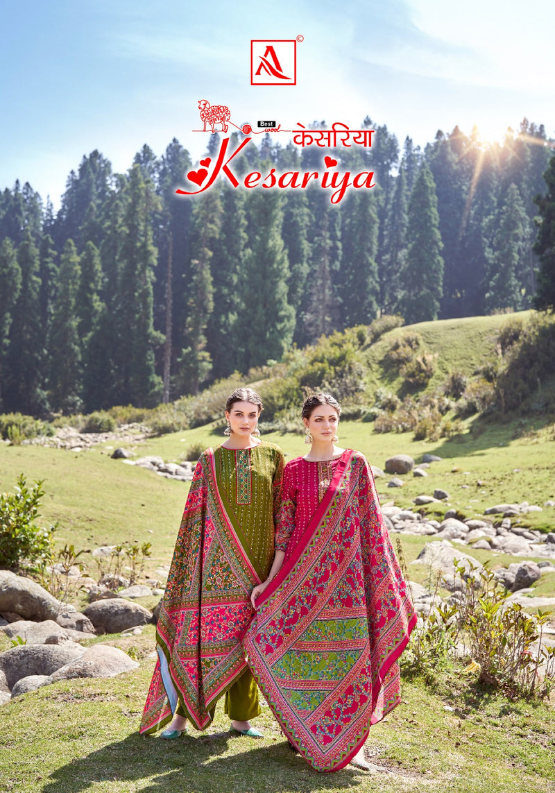 Alok Suits Kesariya Pashmina Embroidery Work Printed Fancy Look Salwar Suits