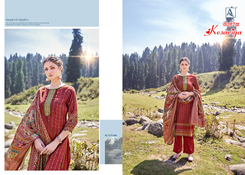 Alok Suits Kesariya Pashmina Embroidery Work Printed Fancy Look Salwar Suits