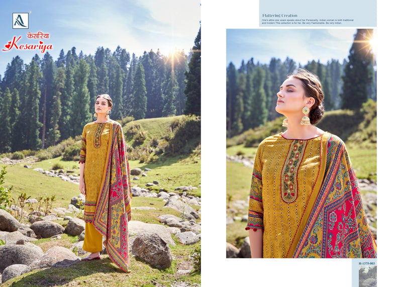 Alok Suits Kesariya Pashmina Embroidery Work Printed Fancy Look Salwar Suits