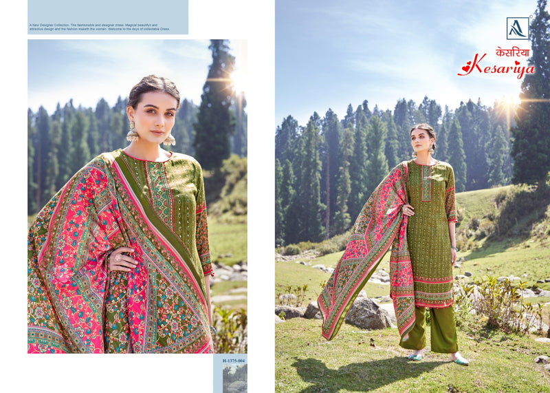 Alok Suits Kesariya Pashmina Embroidery Work Printed Fancy Look Salwar Suits