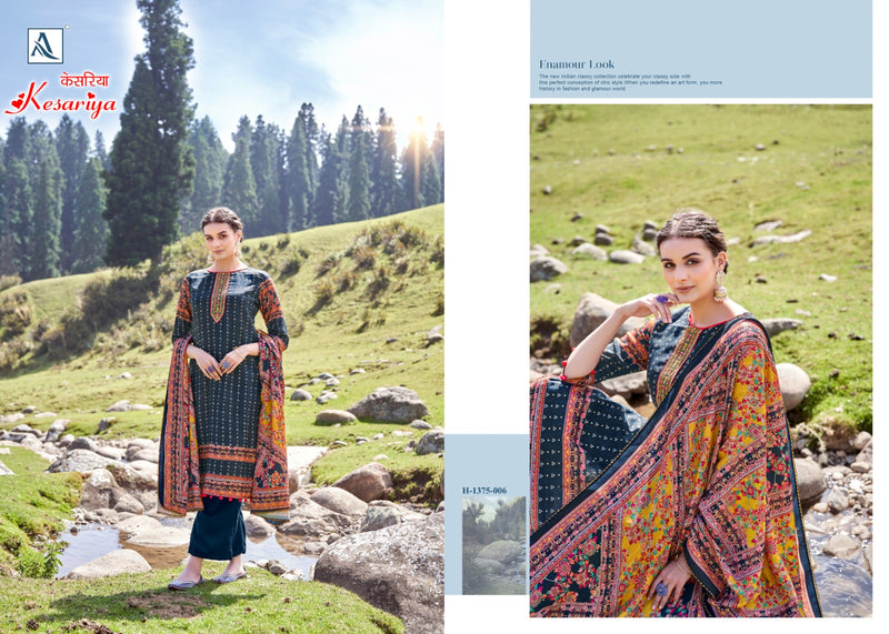 Alok Suits Kesariya Pashmina Embroidery Work Printed Fancy Look Salwar Suits