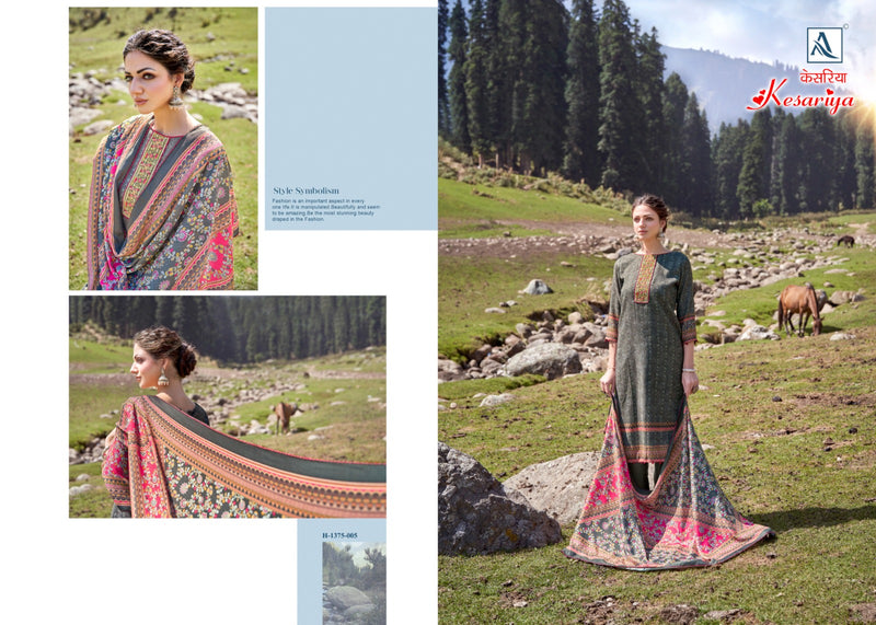 Alok Suits Kesariya Pashmina Embroidery Work Printed Fancy Look Salwar Suits