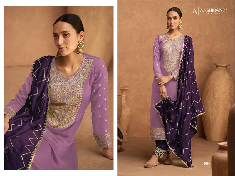 Aashirwad Creaton Kesariya Colors Silk Heavy Embroidery Work Fancy Partywear Salwar Kameez
