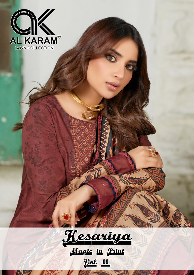 Al Karam Kesariya Magic In Print Vol 9 Cambric Embroidery Salwar Kameez