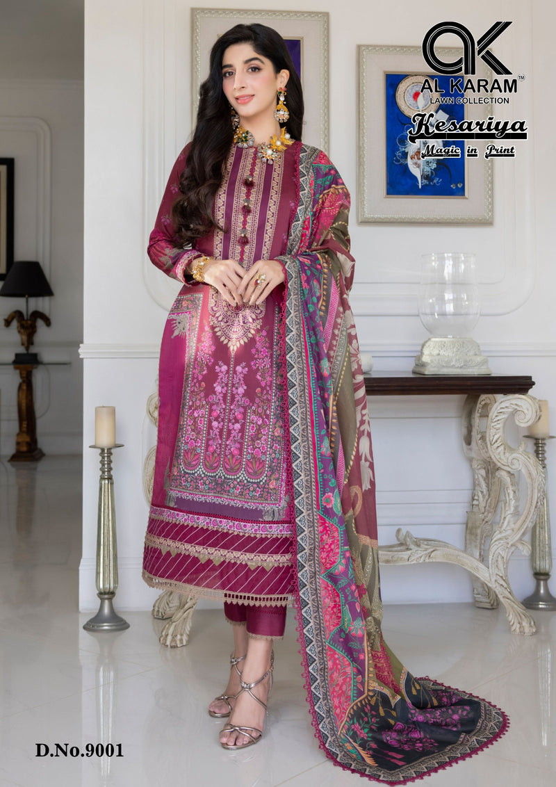 Al Karam Kesariya Magic In Print Vol 9 Cambric Embroidery Salwar Kameez