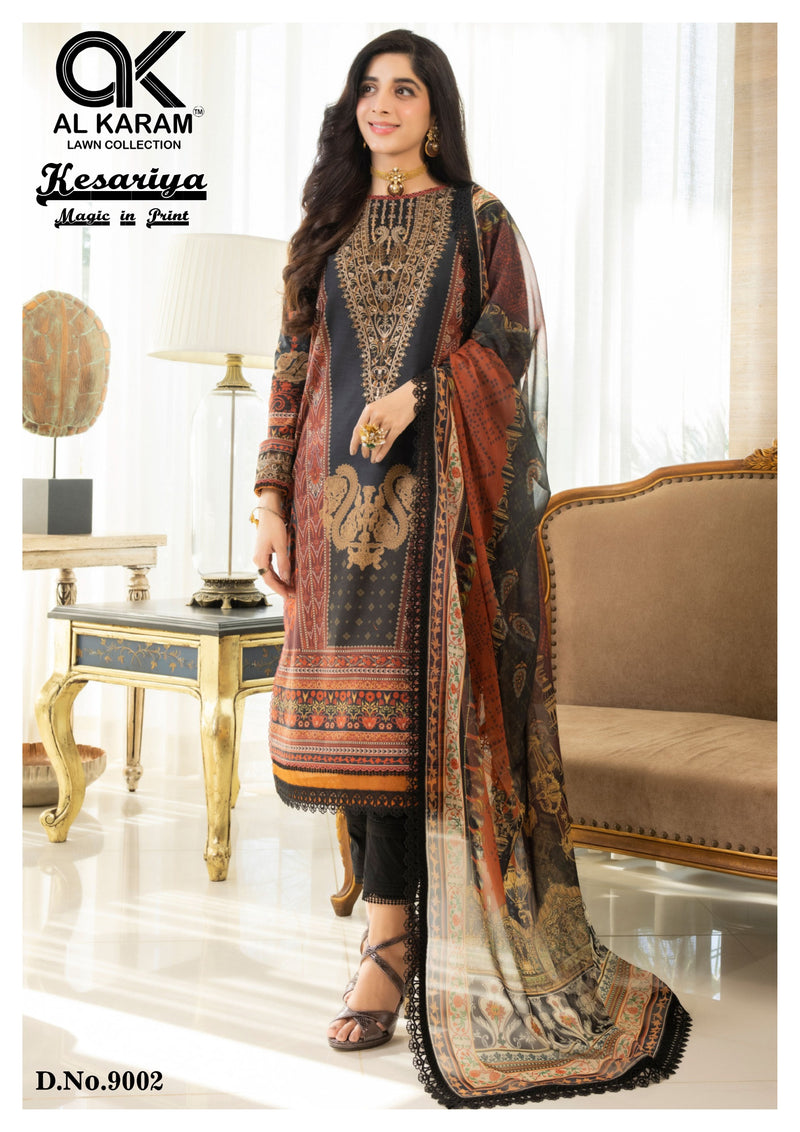 Al Karam Kesariya Magic In Print Vol 9 Cambric Embroidery Salwar Kameez