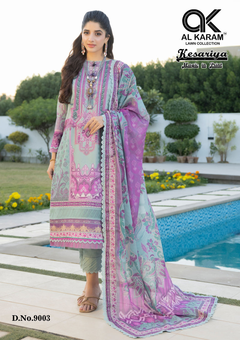 Al Karam Kesariya Magic In Print Vol 9 Cambric Embroidery Salwar Kameez